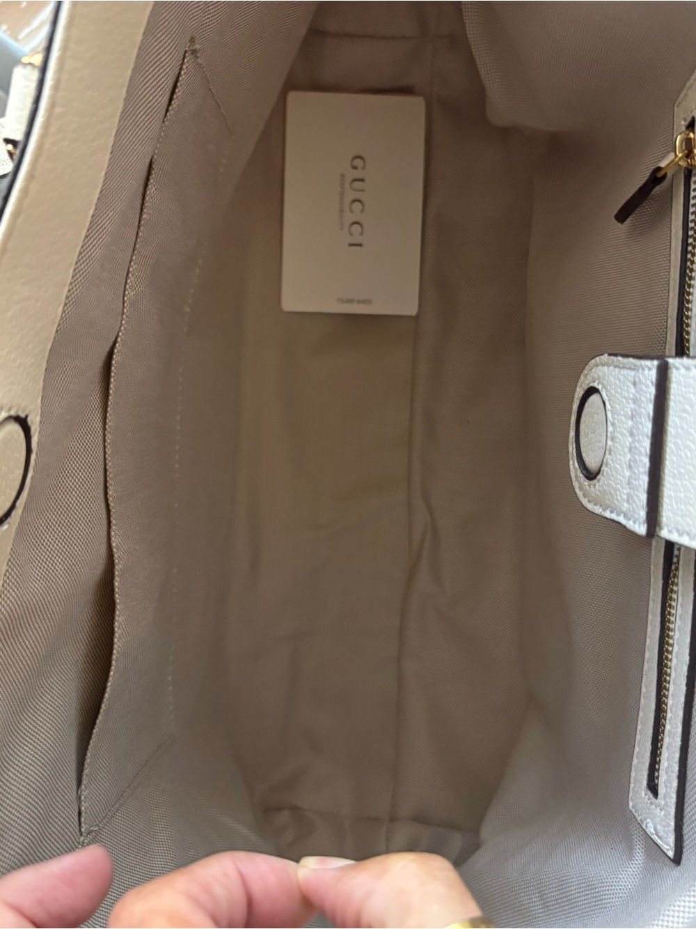FASHION Beige Supreme Tote with Red & Blue Web Stripe and Cream Trim - Picture 8 of 10